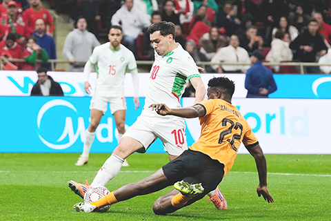 ◎ 摩洛哥隊十號迪亞斯(皇馬前鋒)昨役又入波,他本屆歐國盃小組賽場場入波。(美聯社)