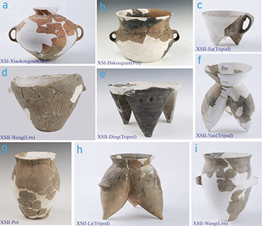 ◎ 雪山遺址出土一期、二期陶器。(王濤供圖)