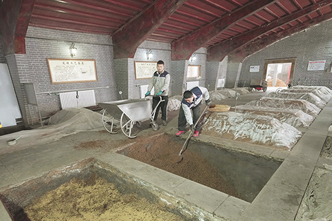 ◎ 一月二十八日,工人在河北省平泉市承德避暑山莊企業集團股份有限公司的「湧泰泉古窖池」車間工作。(新華社記者楊世堯 攝)