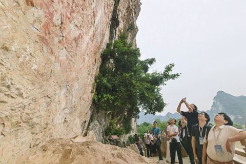 前來參加左江花山岩畫文化景觀申遺成功十周年交流活動的專家學者,赴左江花山岩畫調研。(王以照 攝)